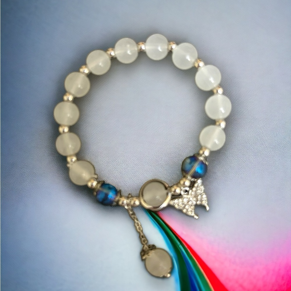 🦋💖 Gray Moonstone Butterfly Bracelet